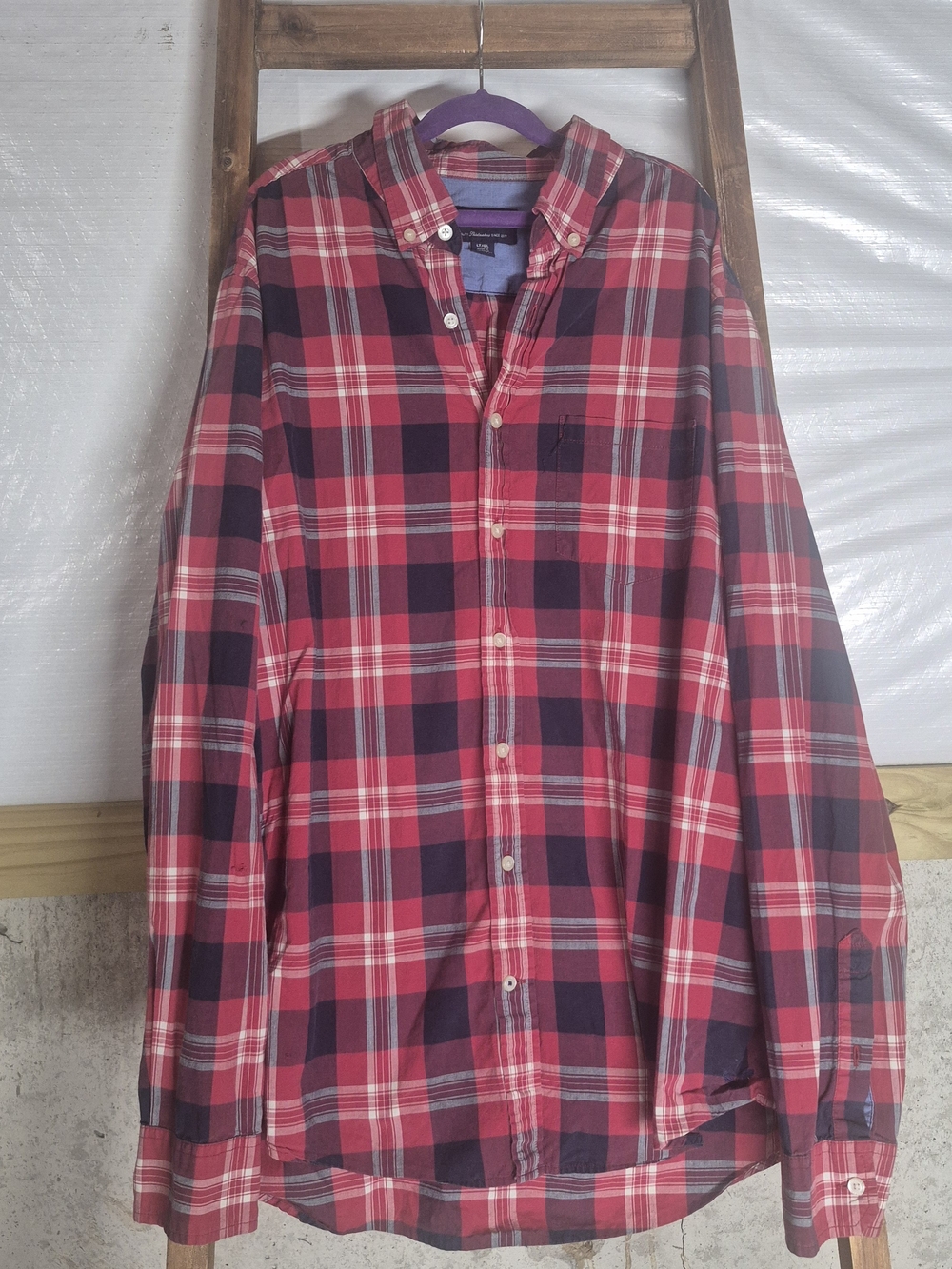 Men's Red Plaid Button-Down Shirt